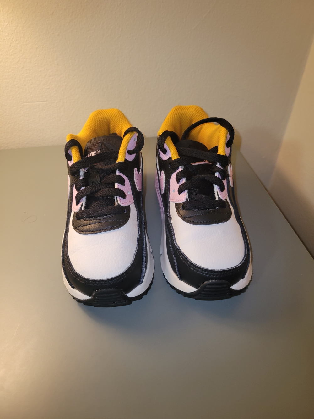 Nike AirMax Kids Black, White & Pink Sneakers with Yellow Lining